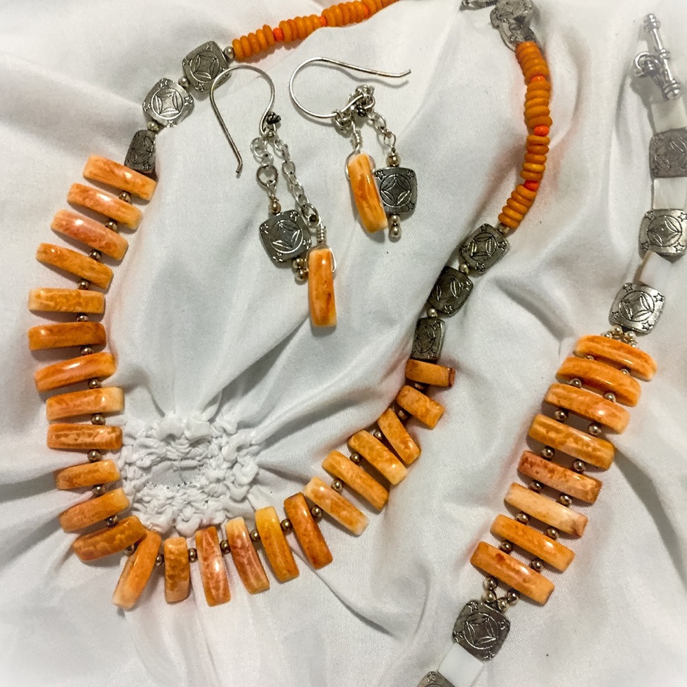 Crab-shell Necklace, bracelet, earring set